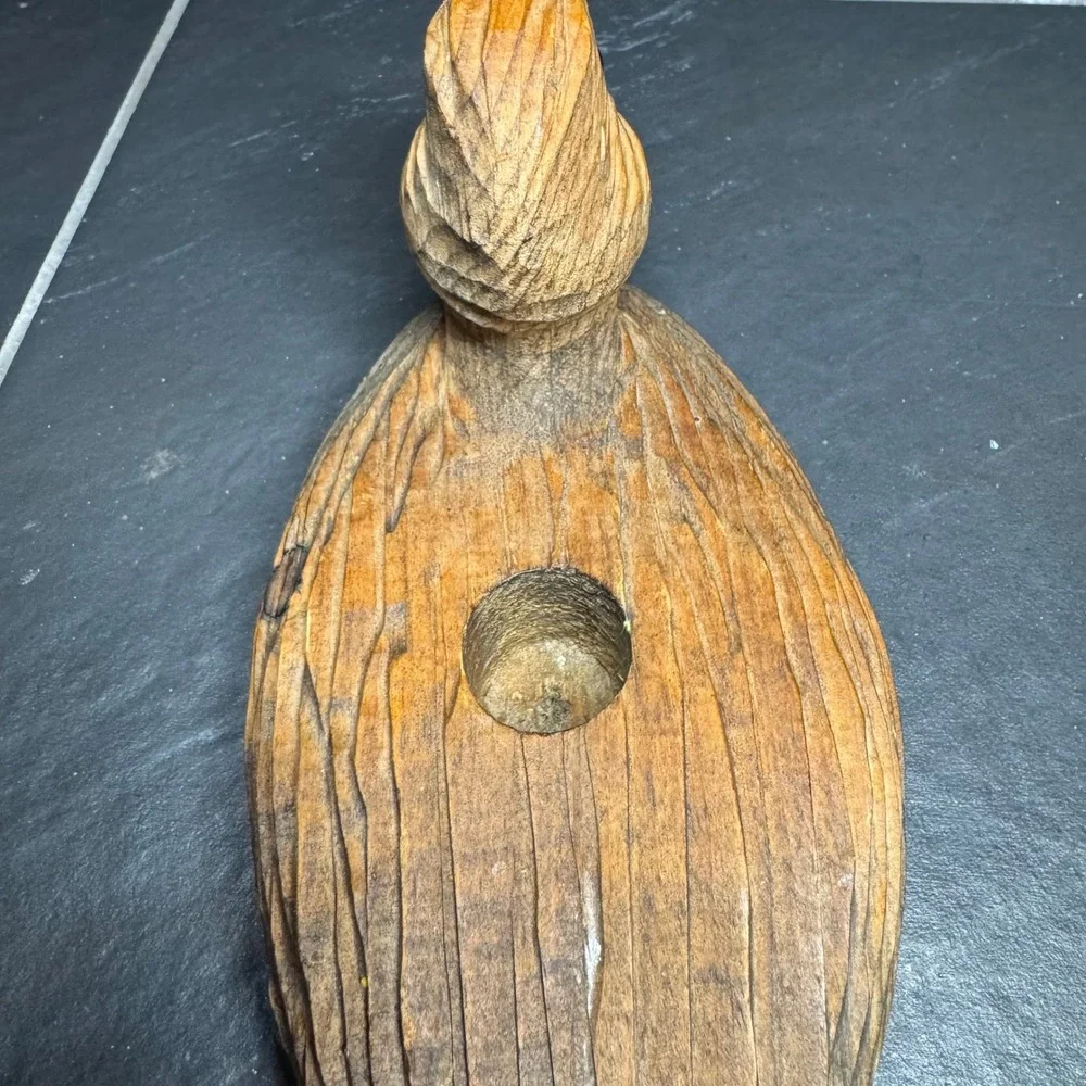 Vintage Hand Carved Wooden Duck Decoy Candle Holder Rustic Waterfowl Figurine 9